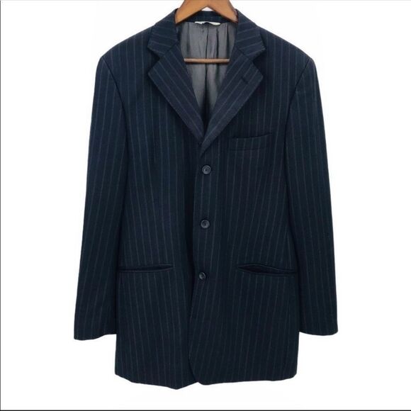 Wilke-rodriguez | Vintage Pinstripe Denim Look Suit Jacket - Picture 2 of 7